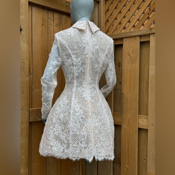 🆕 BRONX & BANCO 🧿 NWOT Adelaide White Lace Bridal Mini Dress, Sz XS US 2 - Picture 8 of 16